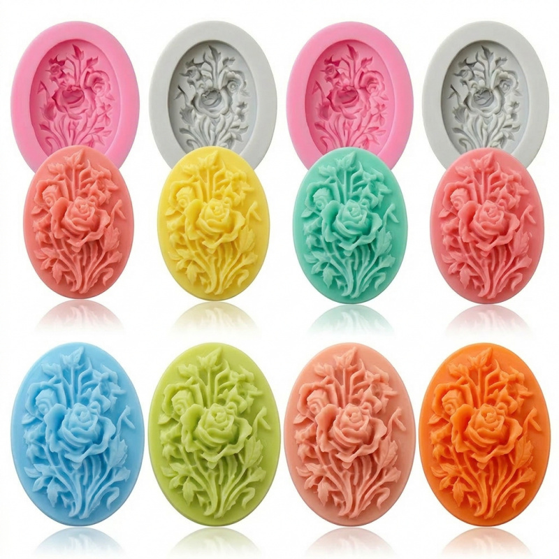 Soap Making Vendors - แม่พิมพ์ซิลิโคน 4 ชิ้นรูปทรงดอกไม้，แม่พิมพ์ซิลิโคนที่ถอดออกง่ายและนำกลับมาใช้ใหม่ได้，เหมาะสำหรับการทำสบู่แฮนด์เมดในฤดูร้อน，ยังเหมาะสำหรับการใช้งานอื่นๆ